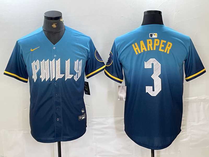 Men%27s Philadelphia Phillies #3 Bryce Harper Blue 2024 City Connect Limited Stitched Jersey->philadelphia phillies->MLB Jersey